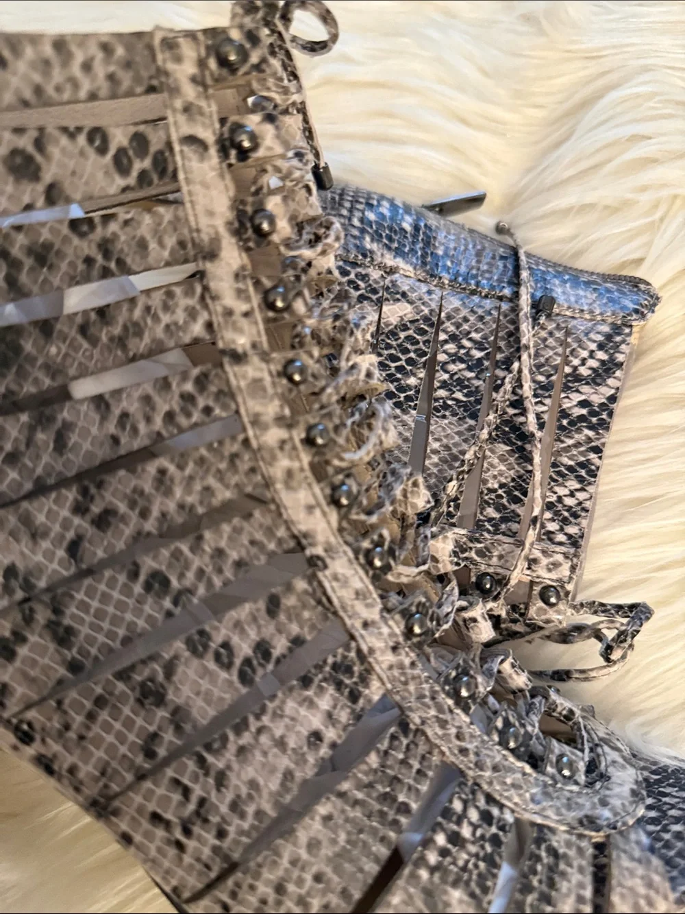 Vince Camuto Snake-Print Strappy High Heel Booties - Neutral